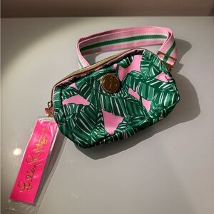 NWT Lilly Pulitzer Jeanie Belt Bag Pink & Green Palm-Print Conch Shell Pink